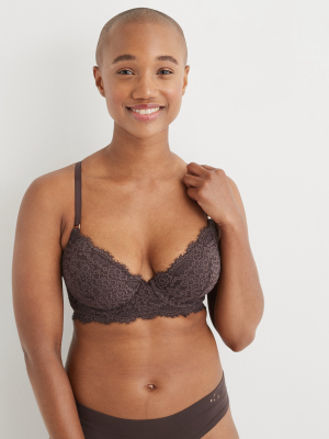 Aerie Real Power Eyelash Lace Plunge Push Up Bra