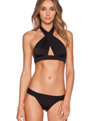 Solid Wrap Halter Bikini Swimsuit - Two Piece Set