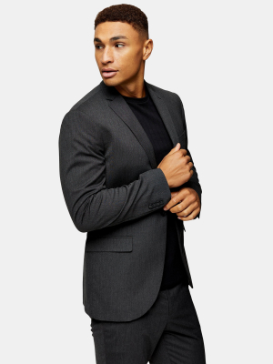 Charcoal Gray Slim Fit Single Breasted Blazer With Notch Lapels