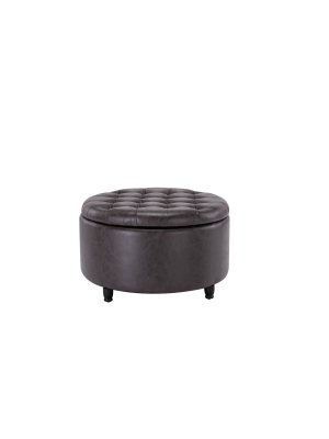 Large Round Tufted Storage Ottoman With Lift Off Lid - Wovenbyrd