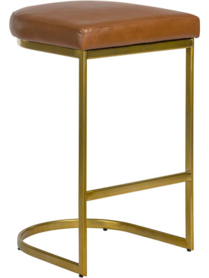 San Rafael Leather Counter Stool, Tanned Umber