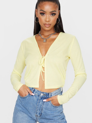 Lemon Rib Tie Front Long Sleeve Crop Top