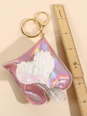 Heart Sequins Leather Kids Mini Sanitizer Holder