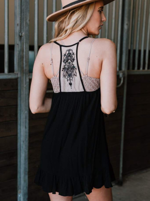 Palmer Tattoo Slip Dress - Black