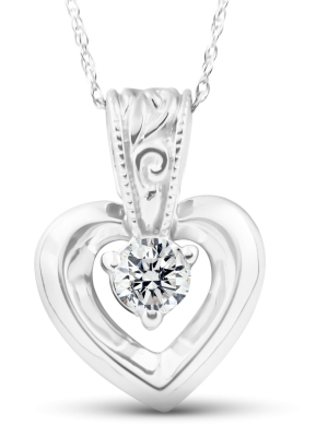 Pompeii3 1/4ct Solitaire Heart Diamond Solitaire Pendant 10k White Gold 17mm Tall