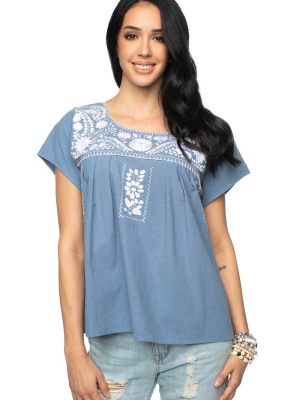 Buddylove Anniston Short Sleeved Embroidered Top - Blue