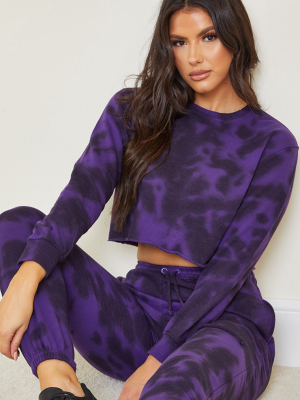 Tall Dark Purple Tie Dye Cropped Sweater