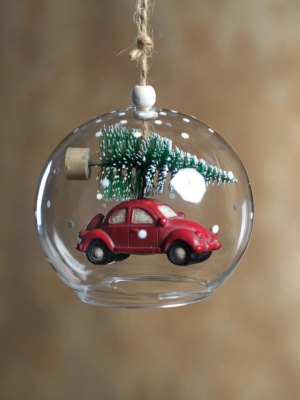 Tree On Car Ornament - Red - Set Of 6