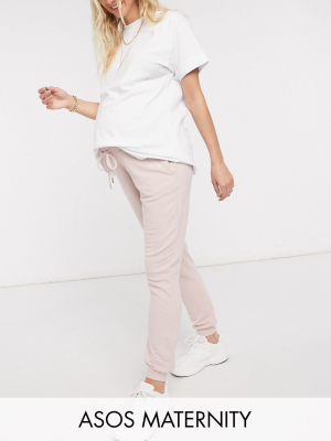 Asos Design Maternity Supersoft Slim Leg Sweatpants In Rose