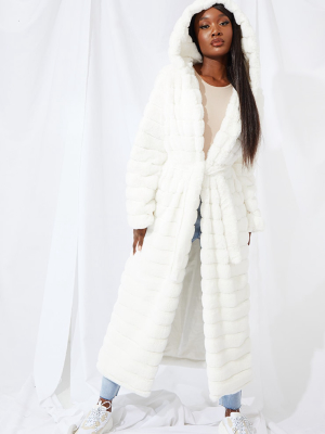 Tall Cream Maxi Bubble Faux Fur Coat