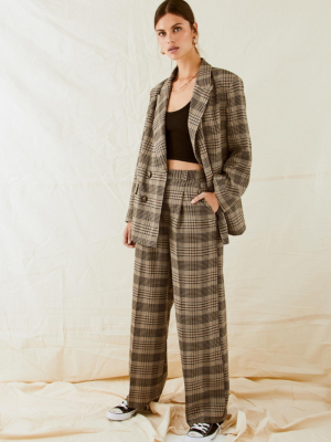 Uo Plaid High-waisted Puddle Pant