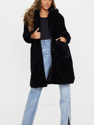 Black Faux Fur Military Coat