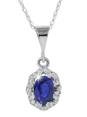 Pompeii3 1 1/4ct Sapphire & Diamond Halo Pendant 14k White Gold