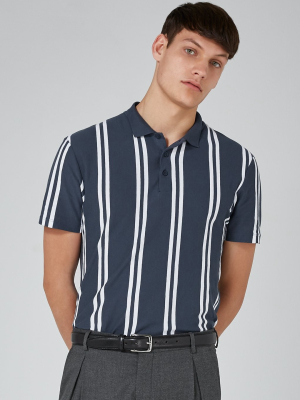 Navy Stripe Pique Polo