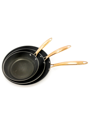 Berghoff Ouro Black Hard Anodized 3pc Fry Pan Set, Rose Gold Handles