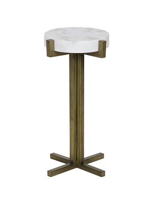 Noir Sardo White Stone Side Table - Antique Brass