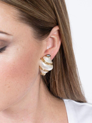 Pearl Shell With Grey Pearl Tip Clip Earrings