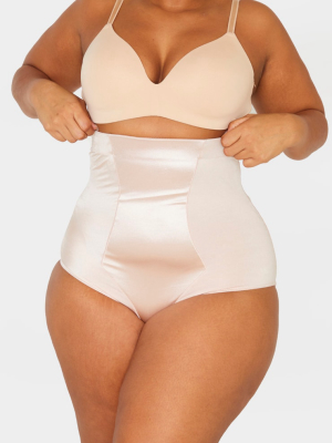 Plus Nude Satin Panelled High Waist Control...