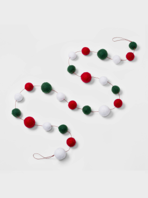 72in Felt Ball Christmas Garland Red Green & White - Wondershop™