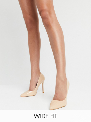 Glamorous Wide Fit Pumps In Beige Patent