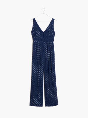 V-back Wide-leg Jumpsuit In Polka Dot