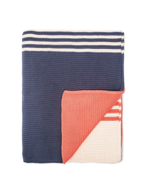 The Coral And Navy Striped Throw