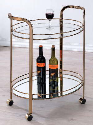 Derria Oval Mirrored Metal Frame Serving Cart - Furniture Of America