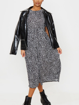 Black Dalmatian Print Short Sleeve Midi Smock...