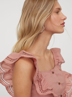 Flounce-trimmed Cotton Top