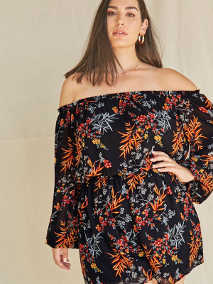 Plus Size Chiffon Floral Romper