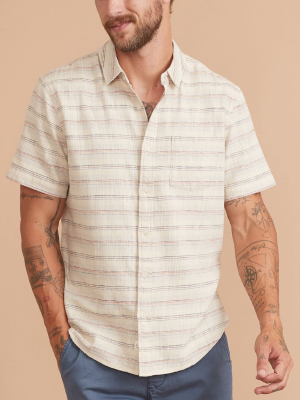 Short Sleeve Selvage Cotton Shirt In Natural Multi Stripe