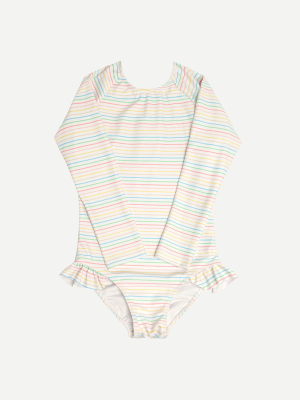 Girls' Minnow™ Long-sleeve One-piece Swimsuit With Upf 50+