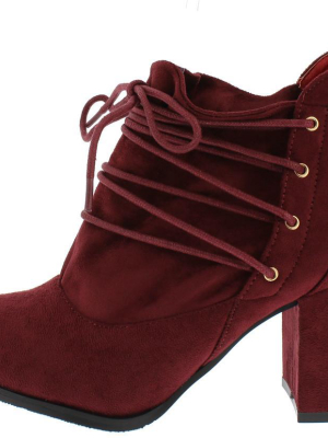 Hope Wine Slouch Lace Up Chunky Block Heel Ankle Boot