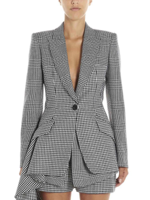 Alexander Mcqueen Houndstooth Print Draped Blazer