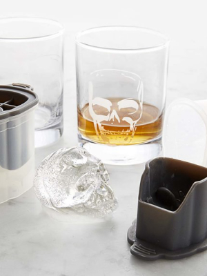 Skull Etched Glass & Ice Mold Set