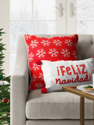 12"x20" Holiday Embroidered Feliz Navidad Lumbar Throw Pillow Cream - Wondershop™