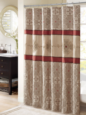 Perry Embroidered Shower Curtain Red