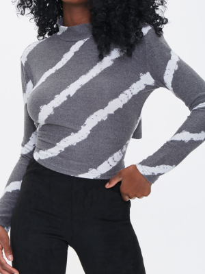 Diagonal-striped Mock Neck Top