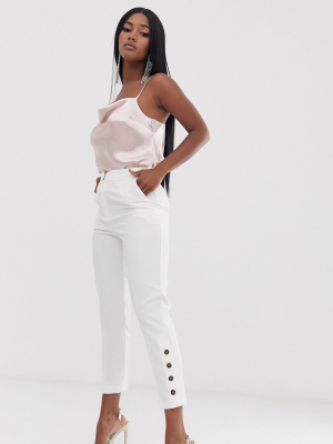 Asos Design Slim Pants With Ankle Button Detail