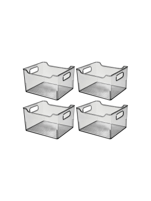 Mdesign Plastic Bathroom Vanity Storage Organizer Bin, Handles, 4 Pack - Smoke Gray