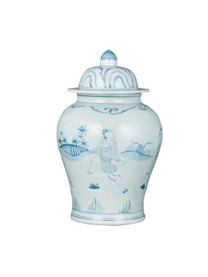 Blue White Porcelain Temple Jar Old Man Motif