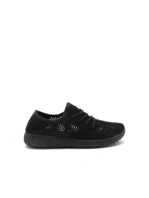 Reckless-02x Black Perforated Knitted Sneaker