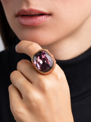 Coral And Amethyst Stone Cocktail Ring