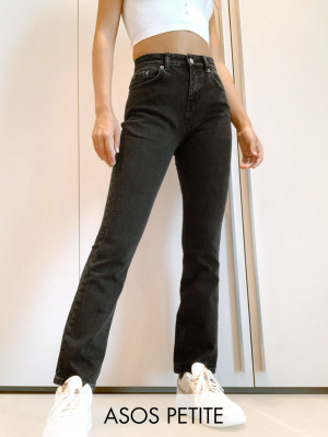 Asos Design Petite High Rise '70's' Kick Flare Jeans In Washed Black