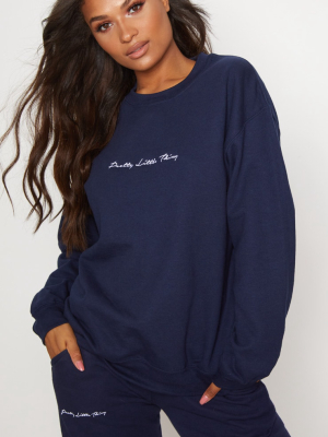 Prettylittlething Navy Embroidered Sweater