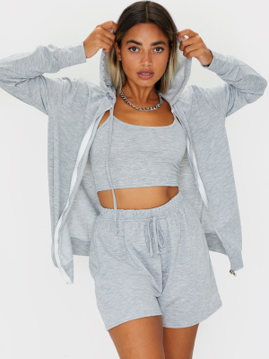 Petite Grey Oversized Zip Up Hoodie