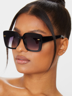 Black Oversized Gold Trim Square Frame Sunglasses