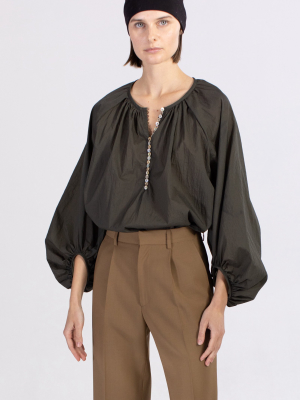 Blair Puffed-sleeve Crepe Top