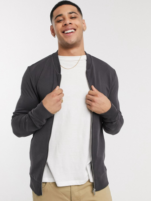 New Look Jersey Zip Through Bomber In Gray