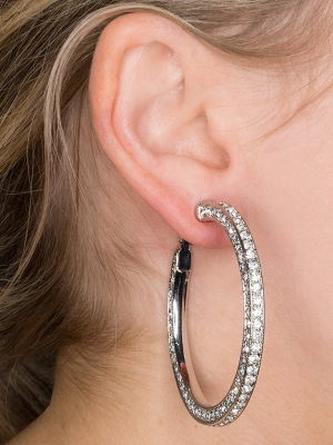 Silver And Crystal Pave Hoop Pierced Earrings